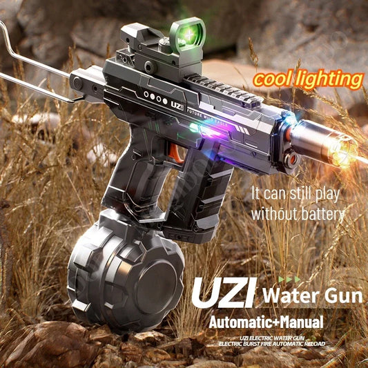 Automatic UZI Water Gun Toy with LED Features - Electric Blowback Water Blaster for Rapid Fire Fun at Pools and Beaches